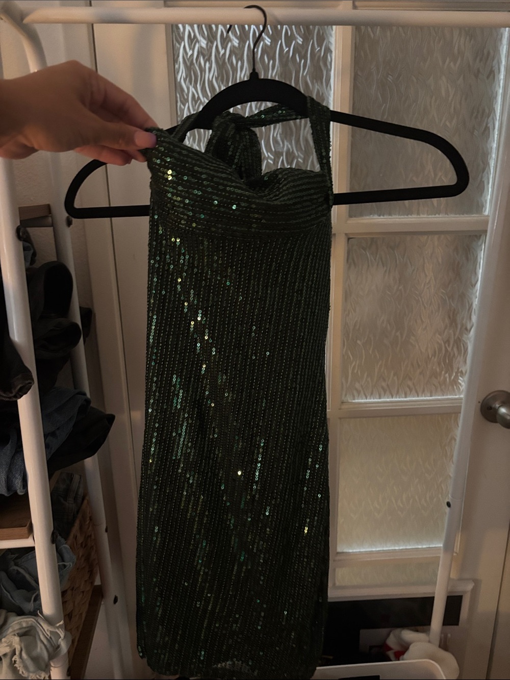AmazonGreen Sequined Halter Hoco Dress